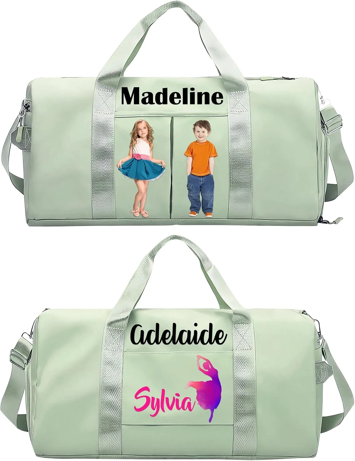 Personalized Ballet Duffle Bag for Women Girls,Custom Sport Gym Travel Bags Printed Name Text,Customized Dry Wet Separated Overnight Weekender Waterproof Bag Gift - Green