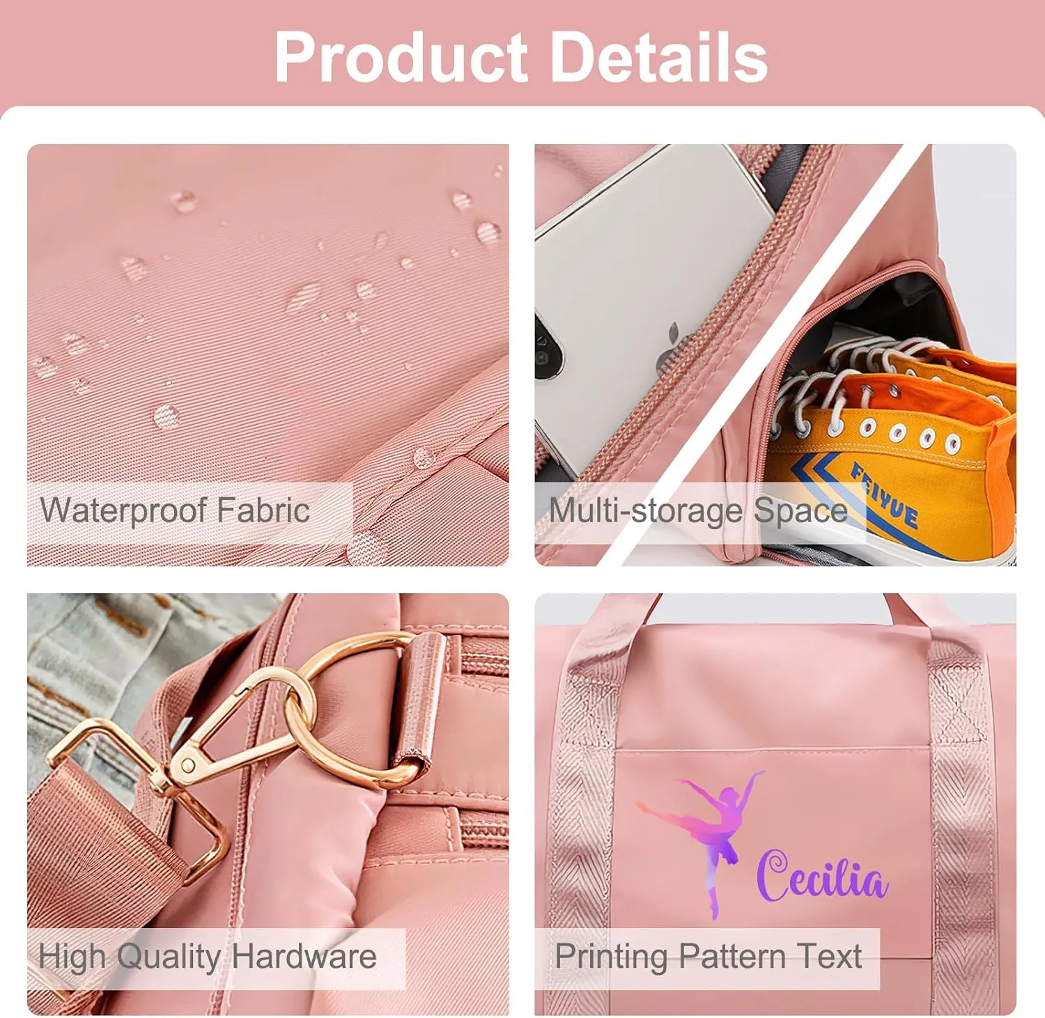Personalized Ballet Duffle Bag for Women Girls,Custom Sport Gym Travel Bags Printed Name Text,Customized Dry Wet Separated Overnight Weekender Waterproof Bag Gift - Green