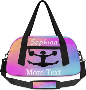 Personalized Cheer Bag for Kids Girls and Boys with Name Custom Sport Duffle Bag for Kids Girls and Boys Overnight Sleepover Bag Travel Bag Weekender Bag for Dance Gift Pink Gradient Cheer