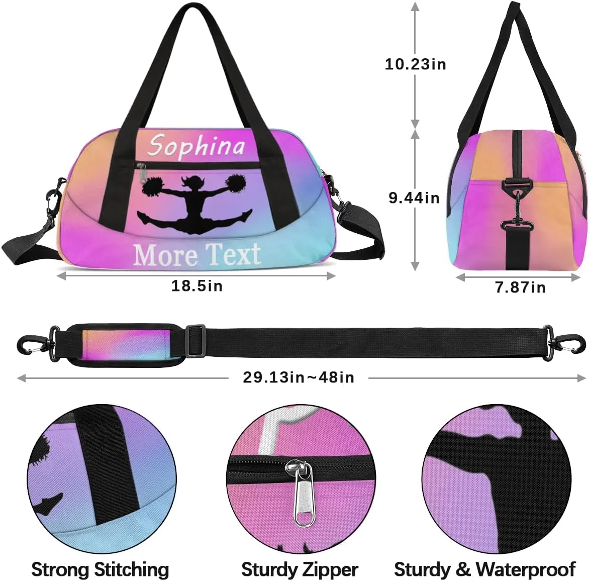 Personalized Cheer Bag for Kids Girls and Boys with Name Custom Sport Duffle Bag for Kids Girls and Boys Overnight Sleepover Bag Travel Bag Weekender Bag for Dance Gift Pink Gradient Cheer
