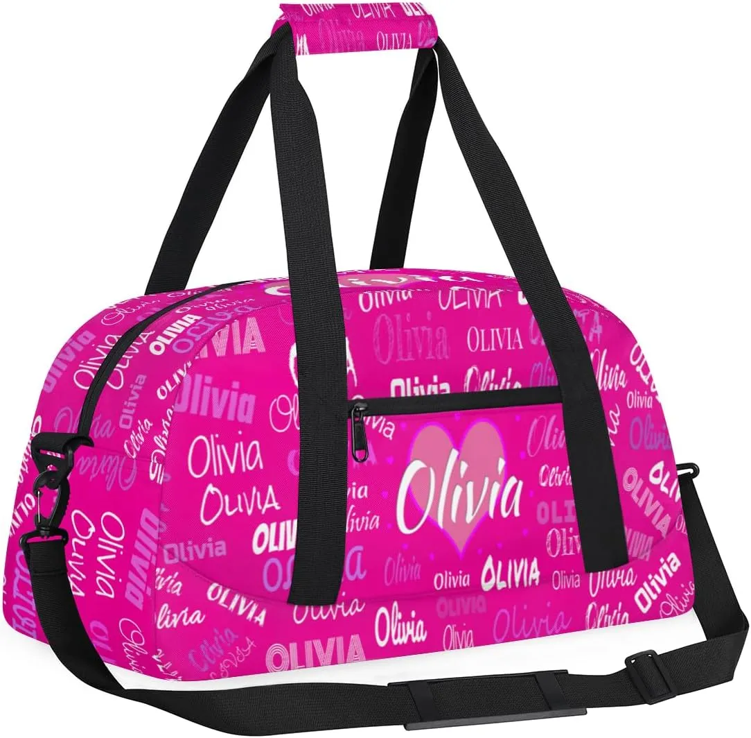Personalized Cheer Bag Girl Sport Duffel Bag, Cheerleader Rosy Pink Solid Color Customize Travel Duffle Bag with Name, Overnight Weekender Bags, School Perform Cheer Bag