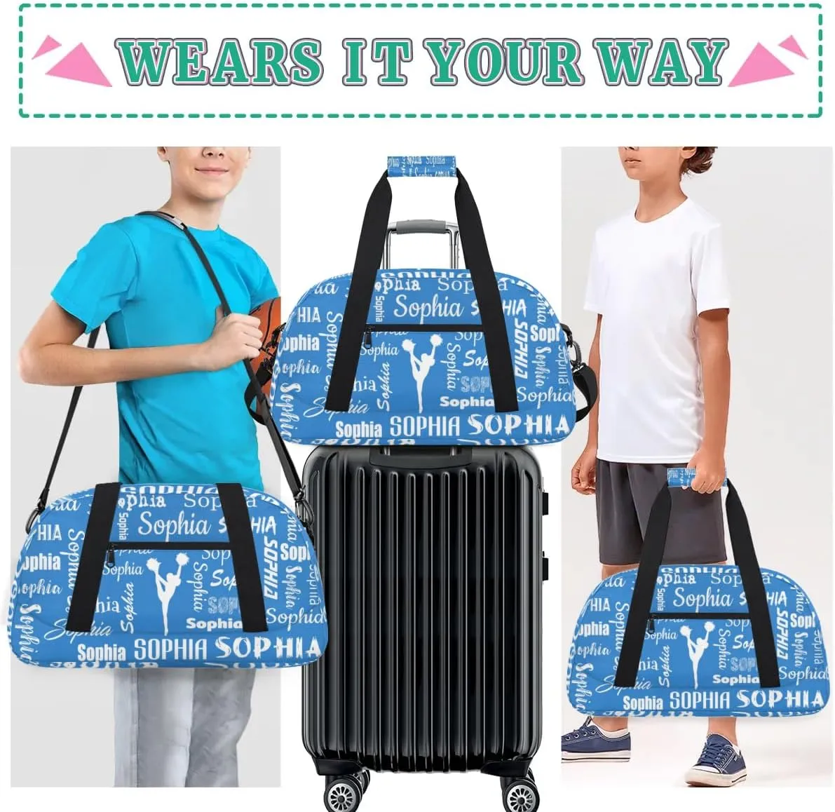 Personalized Cheer Bag Sport Duffel Bag for Cheerleader Custom Dance Overnight Weekender Bags Personalized Gymnastics Bag Cheerleading Gifts, Blue