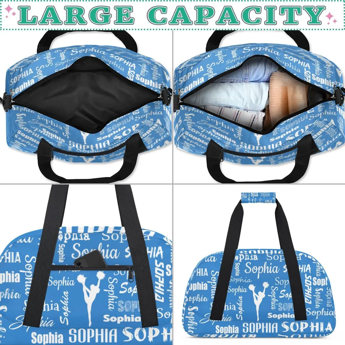 Personalized Cheer Bag Sport Duffel Bag for Cheerleader Custom Dance Overnight Weekender Bags Personalized Gymnastics Bag Cheerleading Gifts, Blue