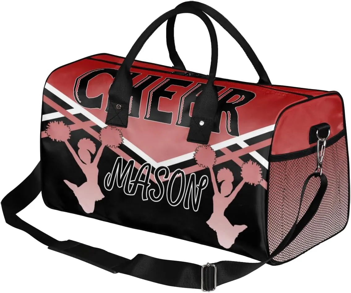 Personalized Cheer Bags for Cheerleaders, Custom Name Sport Gym Duffel Bags, Customized Travel Overnight Weekender Bags Personalized Cheerleading Gifts, Deep Red Gradient