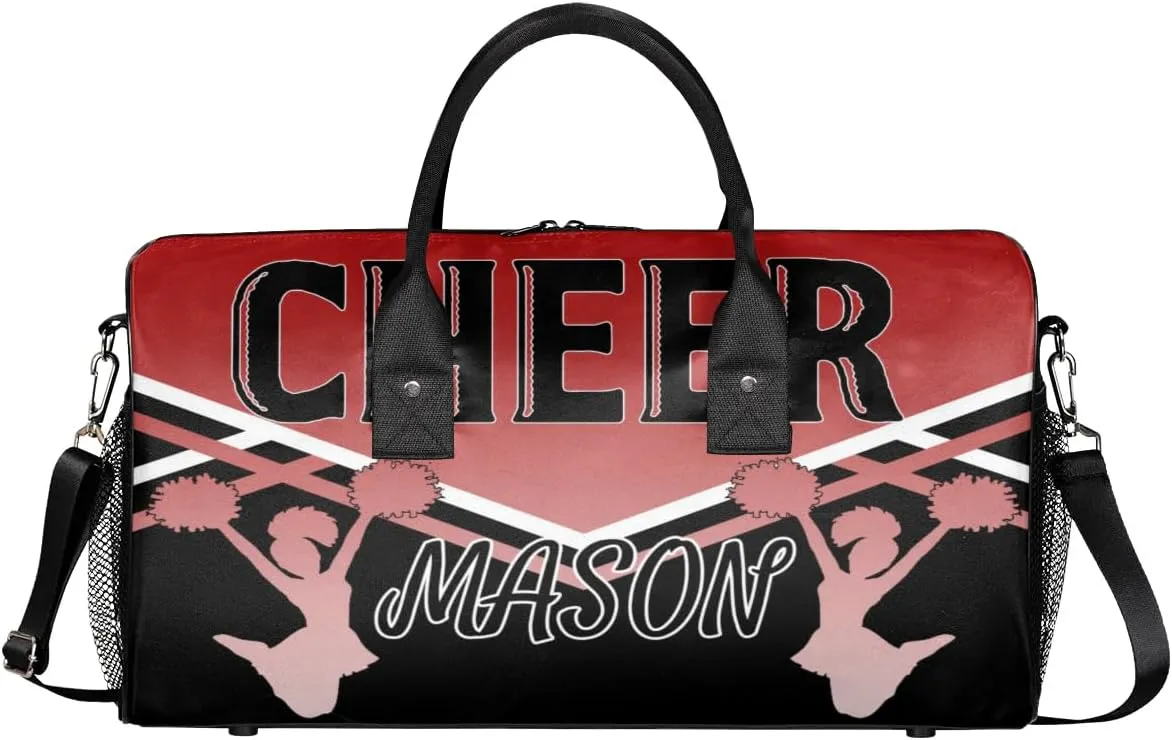 Personalized Cheer Bags for Cheerleaders, Custom Name Sport Gym Duffel Bags, Customized Travel Overnight Weekender Bags Personalized Cheerleading Gifts, Deep Red Gradient