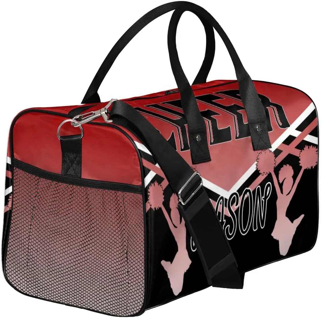 Personalized Cheer Bags for Cheerleaders, Custom Name Sport Gym Duffel Bags, Customized Travel Overnight Weekender Bags Personalized Cheerleading Gifts, Deep Red Gradient
