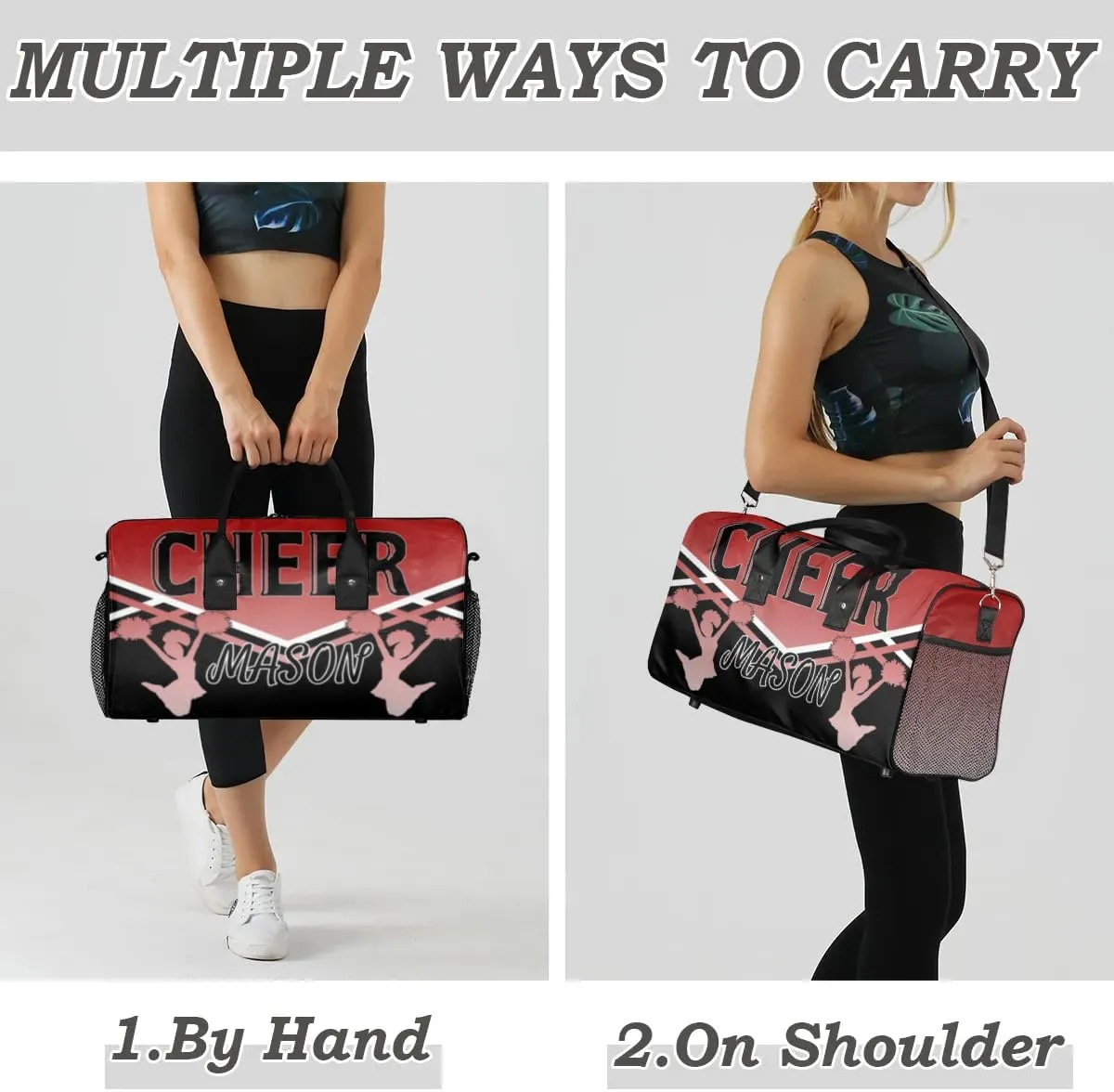 Personalized Cheer Bags for Cheerleaders, Custom Name Sport Gym Duffel Bags, Customized Travel Overnight Weekender Bags Personalized Cheerleading Gifts, Deep Red Gradient