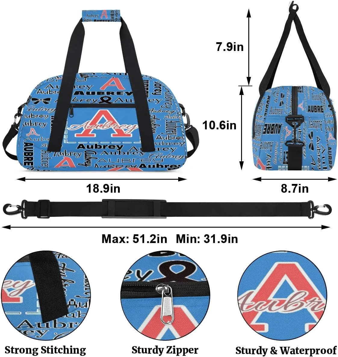 Personalized Cheer Duffle Bag for Cheerleaders, Custom Cheerleading Gym Bag for Women, Cheer Duffel Bag with Name Overnight Weekender Bags Customized Gifts (Blue)