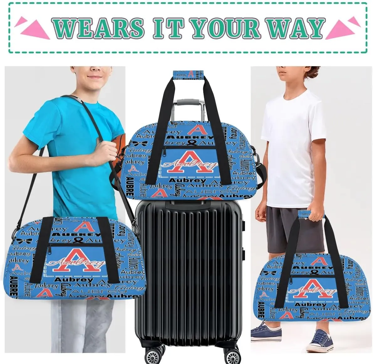 Personalized Cheer Duffle Bag for Cheerleaders, Custom Cheerleading Gym Bag for Women, Cheer Duffel Bag with Name Overnight Weekender Bags Customized Gifts (Blue)
