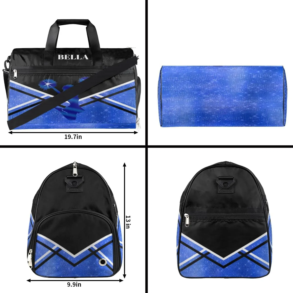 Personalized Cheerleader Bag Dance Bag for Girl Woman, Custom Gym Bag Sport Duffel Bag with Shoes Compartment Girl Blue Cheerleader