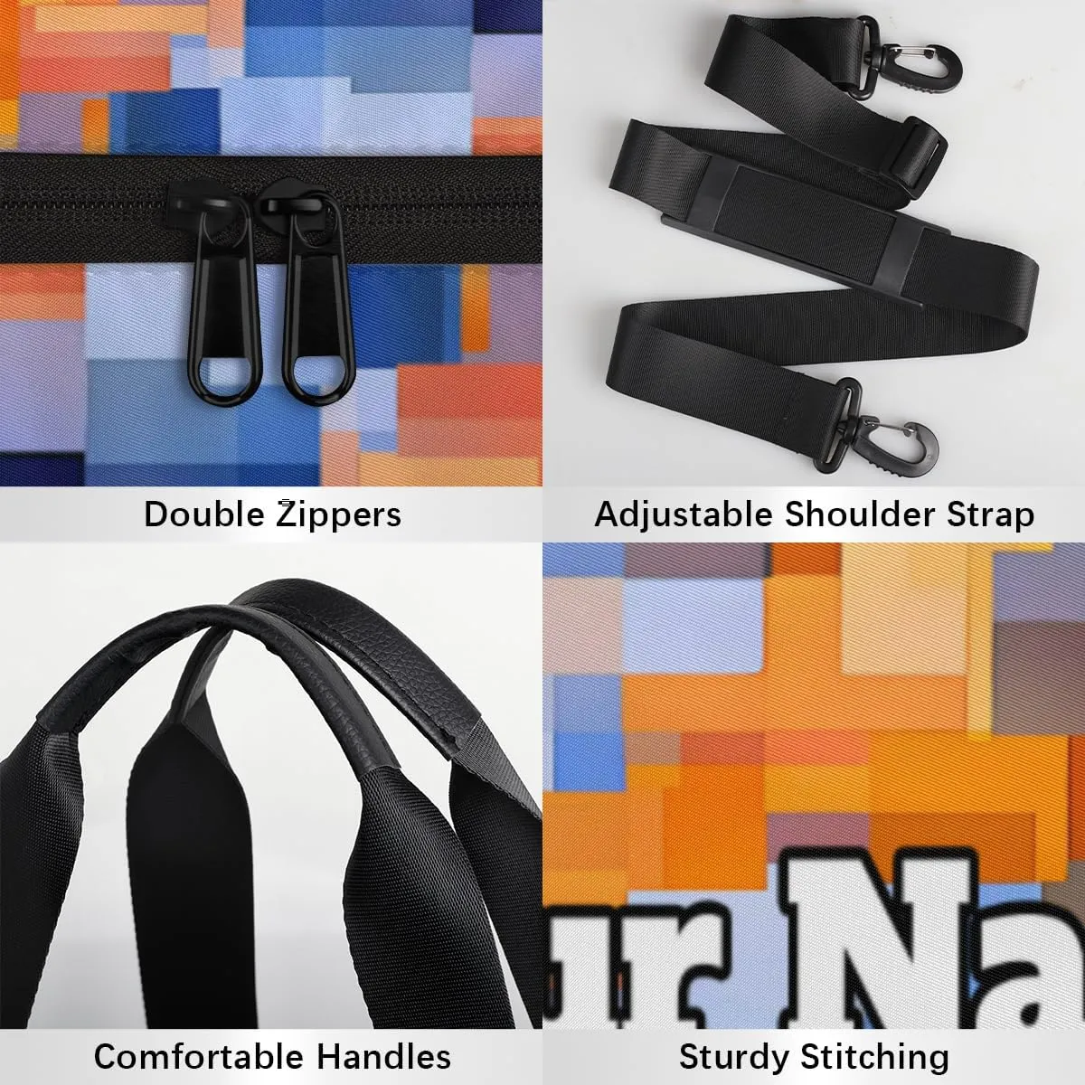 Personalized Color Mosaic Sport Gym Bag, Custom Name Duffel Bags for Men, Waterproof Custom Sport Duffel Bag, Gymnastics Dance, Abstract Mosaics