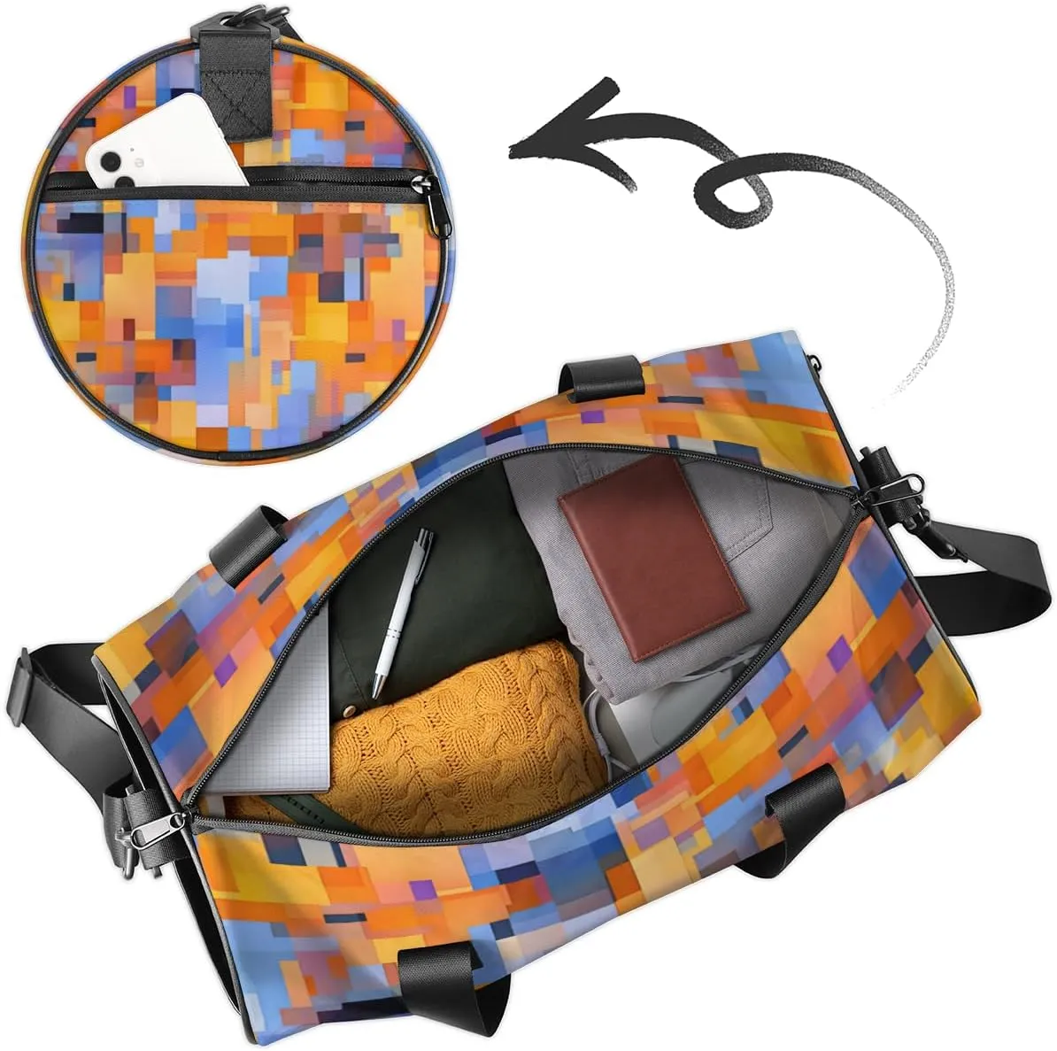 Personalized Color Mosaic Sport Gym Bag, Custom Name Duffel Bags for Men, Waterproof Custom Sport Duffel Bag, Gymnastics Dance, Abstract Mosaics