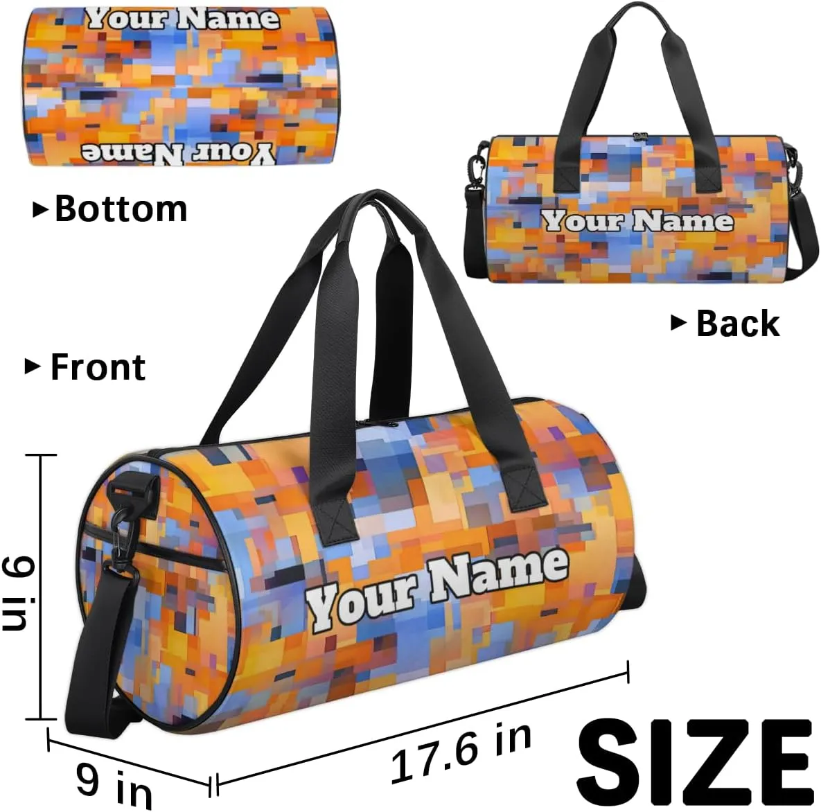 Personalized Color Mosaic Sport Gym Bag, Custom Name Duffel Bags for Men, Waterproof Custom Sport Duffel Bag, Gymnastics Dance, Abstract Mosaics