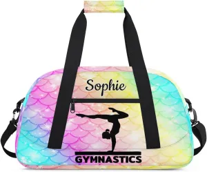 Personalized Dance Bag Gym Bags with Name Custom Sport Duffel Bag Gymnastic Training Bags Weekender Bags Travel Duffel Bag, Colorful Mermaid Scales
