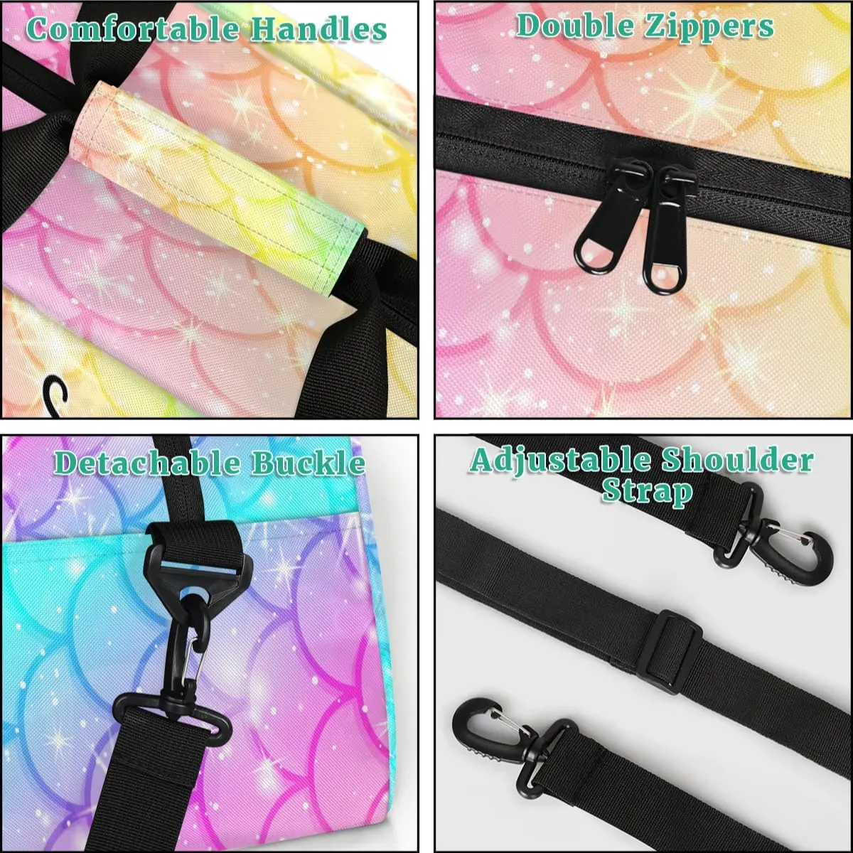 Personalized Dance Bag Gym Bags with Name Custom Sport Duffel Bag Gymnastic Training Bags Weekender Bags Travel Duffel Bag, Colorful Mermaid Scales