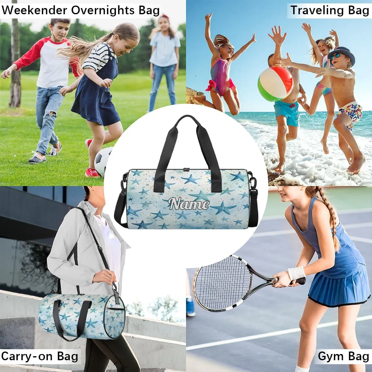 Personalized Dance Bag Gymnastics Sport Duffel Bag Custom Ballet Bags Overnight Weekender Bag Waterproof Cheerleader Bag, Tropical Starfish