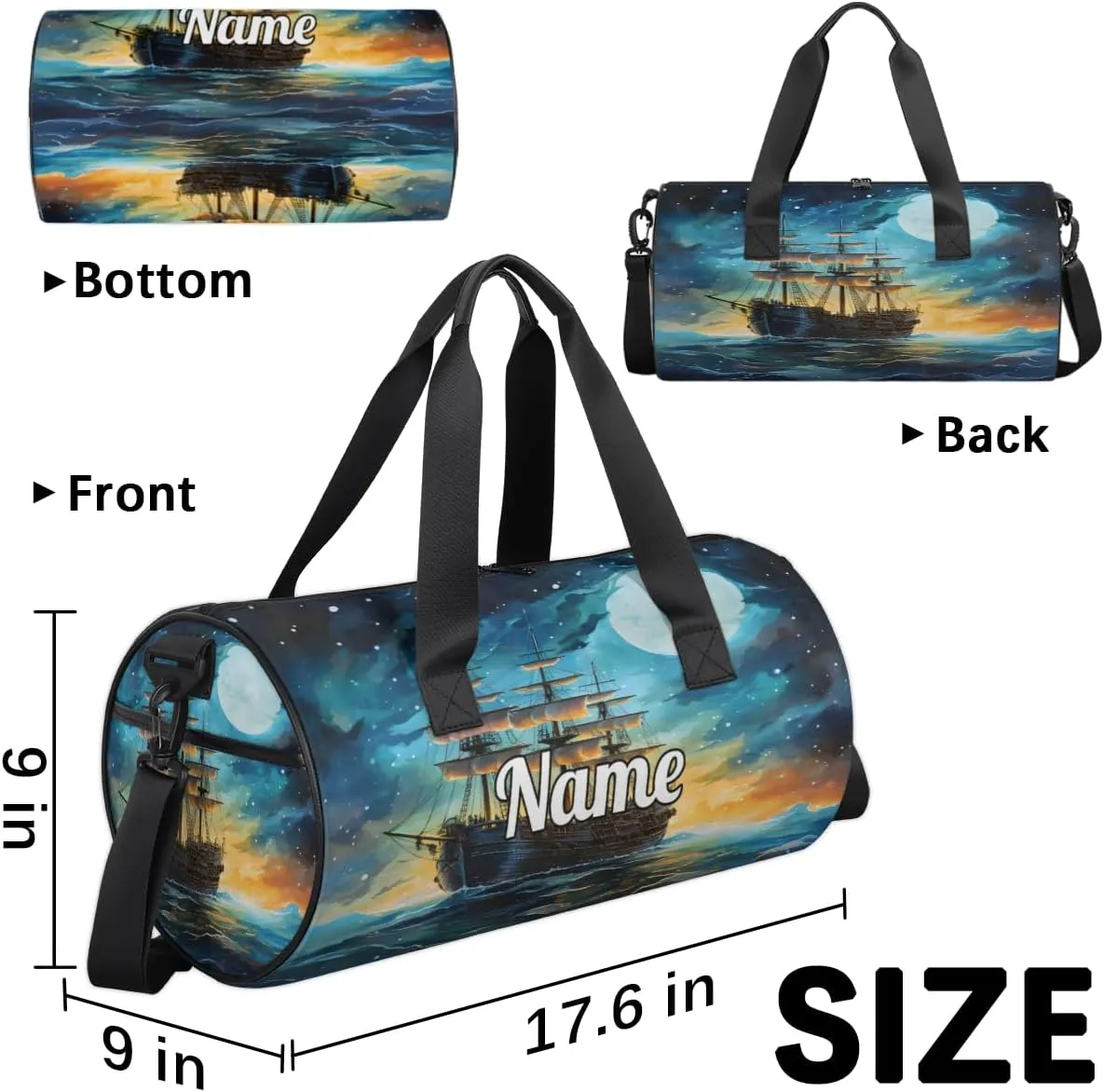 Personalized Dance Bag Gymnastics Sport Duffel Bag Custom Ballet Bags Overnight Weekender Bag Waterproof Cheerleader Bag, Vintage Boats Print