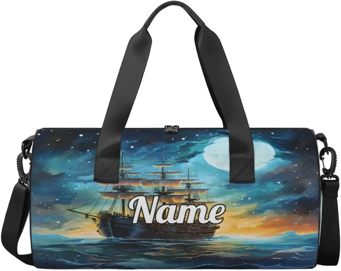 Personalized Dance Bag Gymnastics Sport Duffel Bag Custom Ballet Bags Overnight Weekender Bag Waterproof Cheerleader Bag, Vintage Boats Print