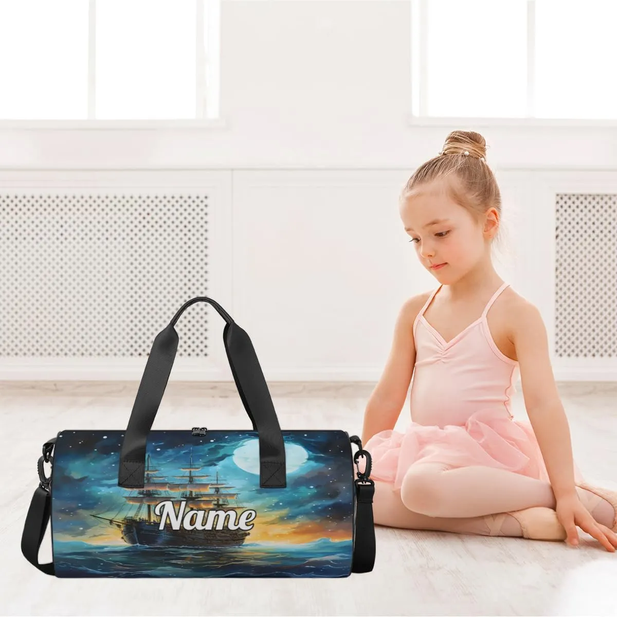 Personalized Dance Bag Gymnastics Sport Duffel Bag Custom Ballet Bags Overnight Weekender Bag Waterproof Cheerleader Bag, Vintage Boats Print