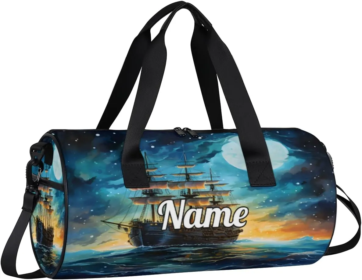 Personalized Dance Bag Gymnastics Sport Duffel Bag Custom Ballet Bags Overnight Weekender Bag Waterproof Cheerleader Bag, Vintage Boats Print