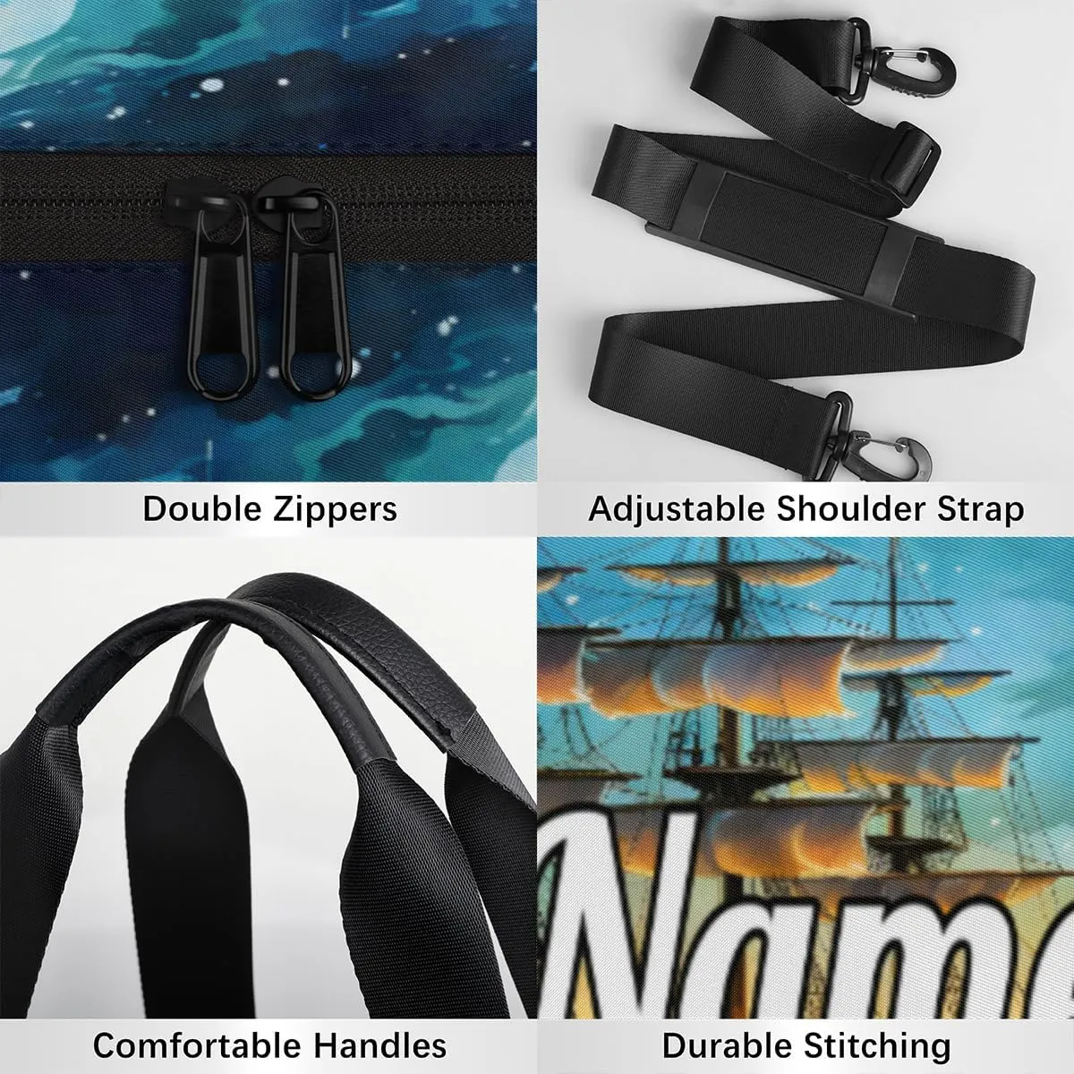Personalized Dance Bag Gymnastics Sport Duffel Bag Custom Ballet Bags Overnight Weekender Bag Waterproof Cheerleader Bag, Vintage Boats Print