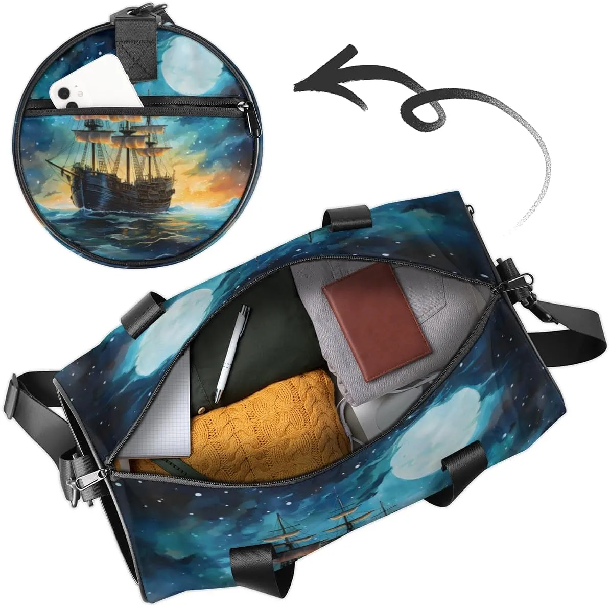 Personalized Dance Bag Gymnastics Sport Duffel Bag Custom Ballet Bags Overnight Weekender Bag Waterproof Cheerleader Bag, Vintage Boats Print
