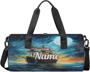 Personalized Dance Bag Gymnastics Sport Duffel Bag Custom Ballet Bags Overnight Weekender Bag Waterproof Cheerleader Bag, Vintage Boats Print