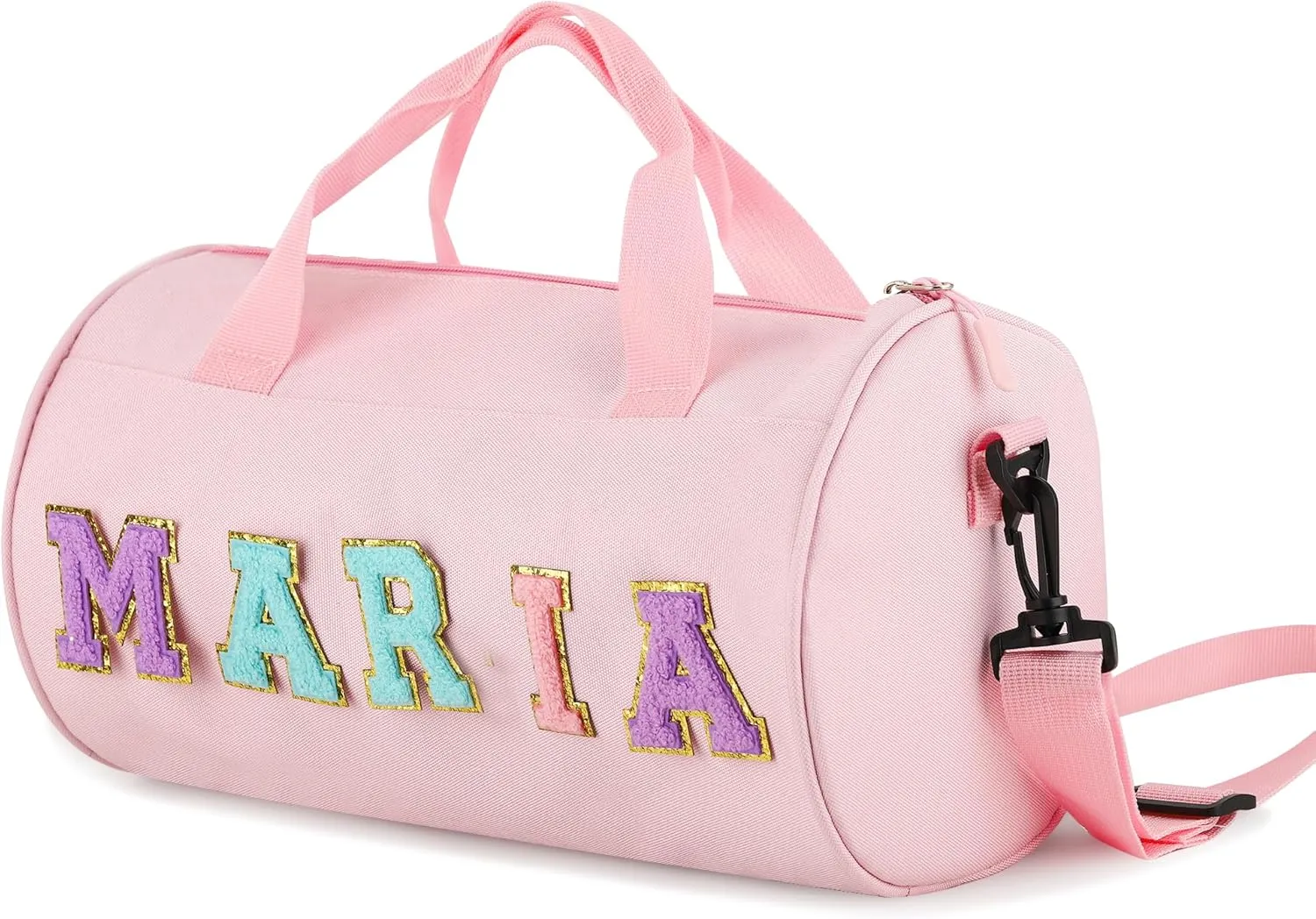 Personalized Dance Ballet Bag Girls, Kids Letter Patch Dance Bag, Sport Gym Bag,Travel Duffel Bag, Large Chenille Letter Weekender Overnight Bag (Pink)