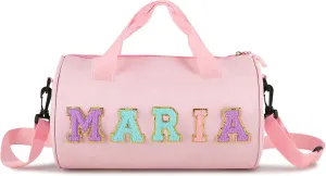 Personalized Dance Ballet Bag Girls, Kids Letter Patch Dance Bag, Sport Gym Bag,Travel Duffel Bag, Large Chenille Letter Weekender Overnight Bag (Pink)
