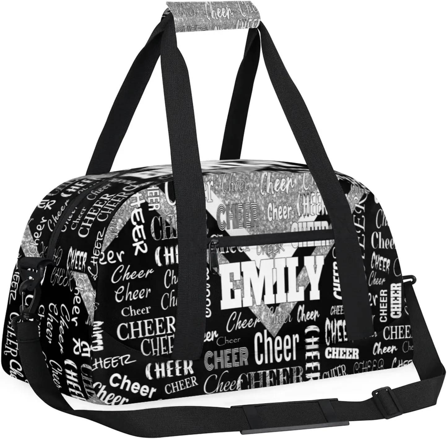 Personalized Dance Cheer Bag, Custom Cheerleading Gym Bag with Name Dark Pink Glittering with Black Overnight Large Duffel Bag for Train Gymnastics Sports Bag