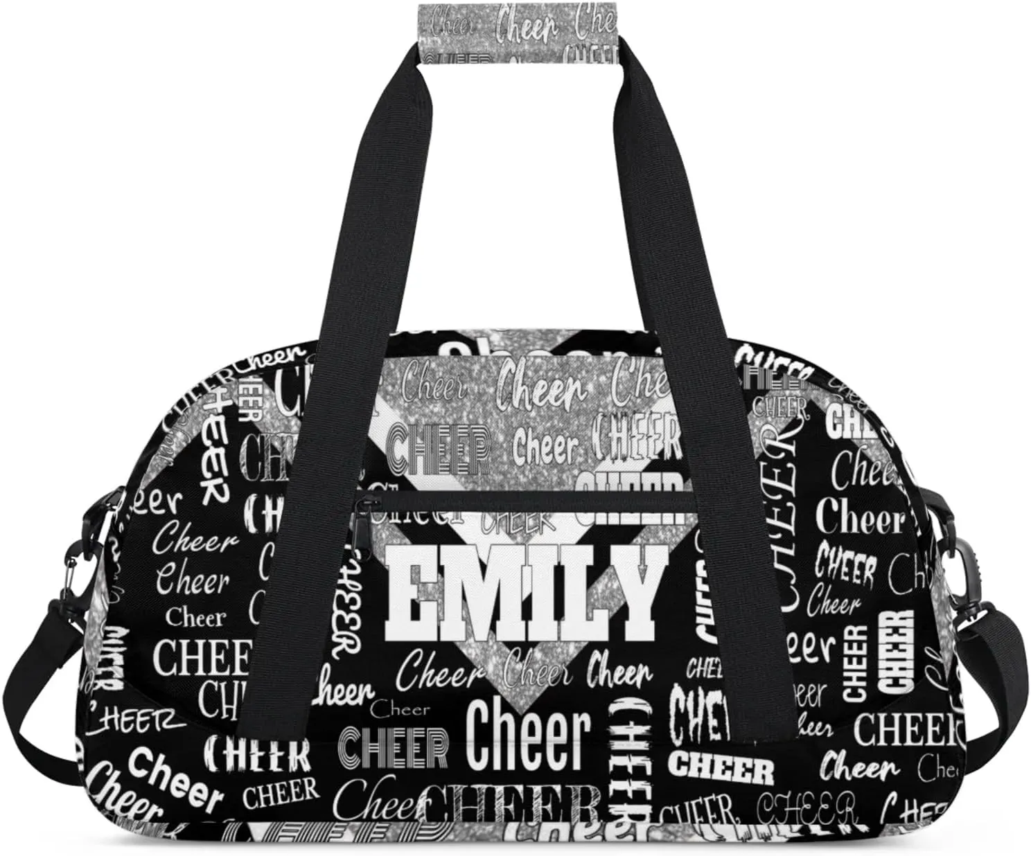 Personalized Dance Cheer Bag, Custom Cheerleading Gym Bag with Name Dark Pink Glittering with Black Overnight Large Duffel Bag for Train Gymnastics Sports Bag