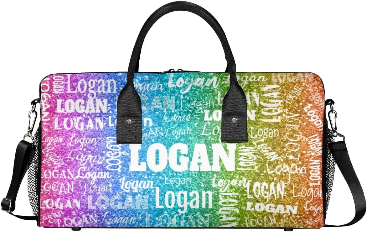 Personalized Dance Duffle Bag for Women, Custom Gym Duffel Bag, Pink Names Printed with Names Ranked Dark Rainbow Color