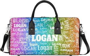 Personalized Dance Duffle Bag for Women, Custom Gym Duffel Bag, Pink Names Printed with Names Ranked Dark Rainbow Color