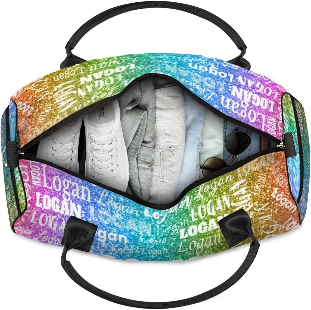 Personalized Dance Duffle Bag for Women, Custom Gym Duffel Bag, Pink Names Printed with Names Ranked Dark Rainbow Color
