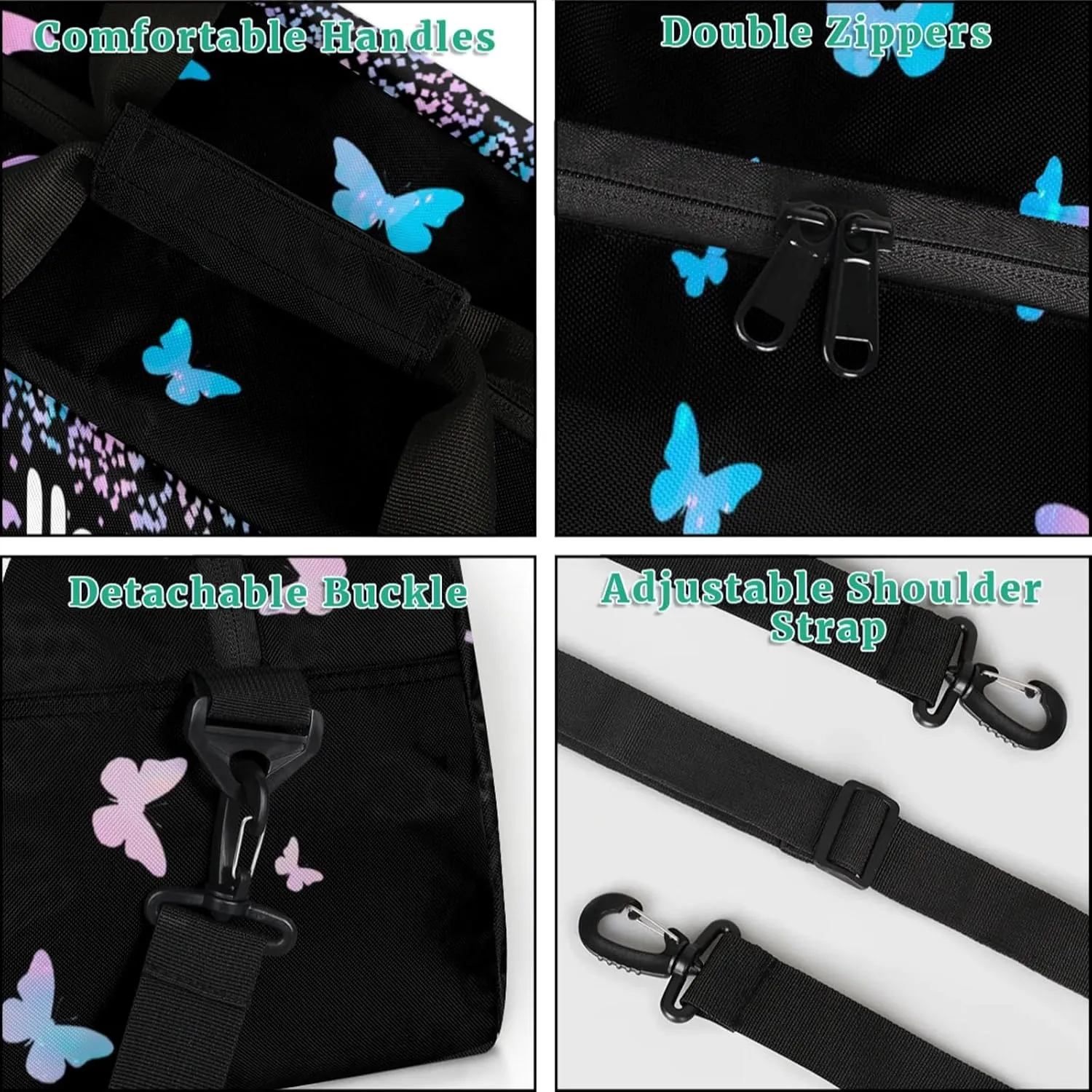 Personalized Duffel Bag with Name Butterfly Custom Travel Sports Bag for Women Men Waterproof Dance Ballet Bag Lightweight 18.9in, Blue Pink Glitter