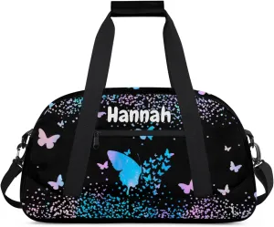 Personalized Duffel Bag with Name Butterfly Custom Travel Sports Bag for Women Men Waterproof Dance Ballet Bag Lightweight 18.9in, Blue Pink Glitter