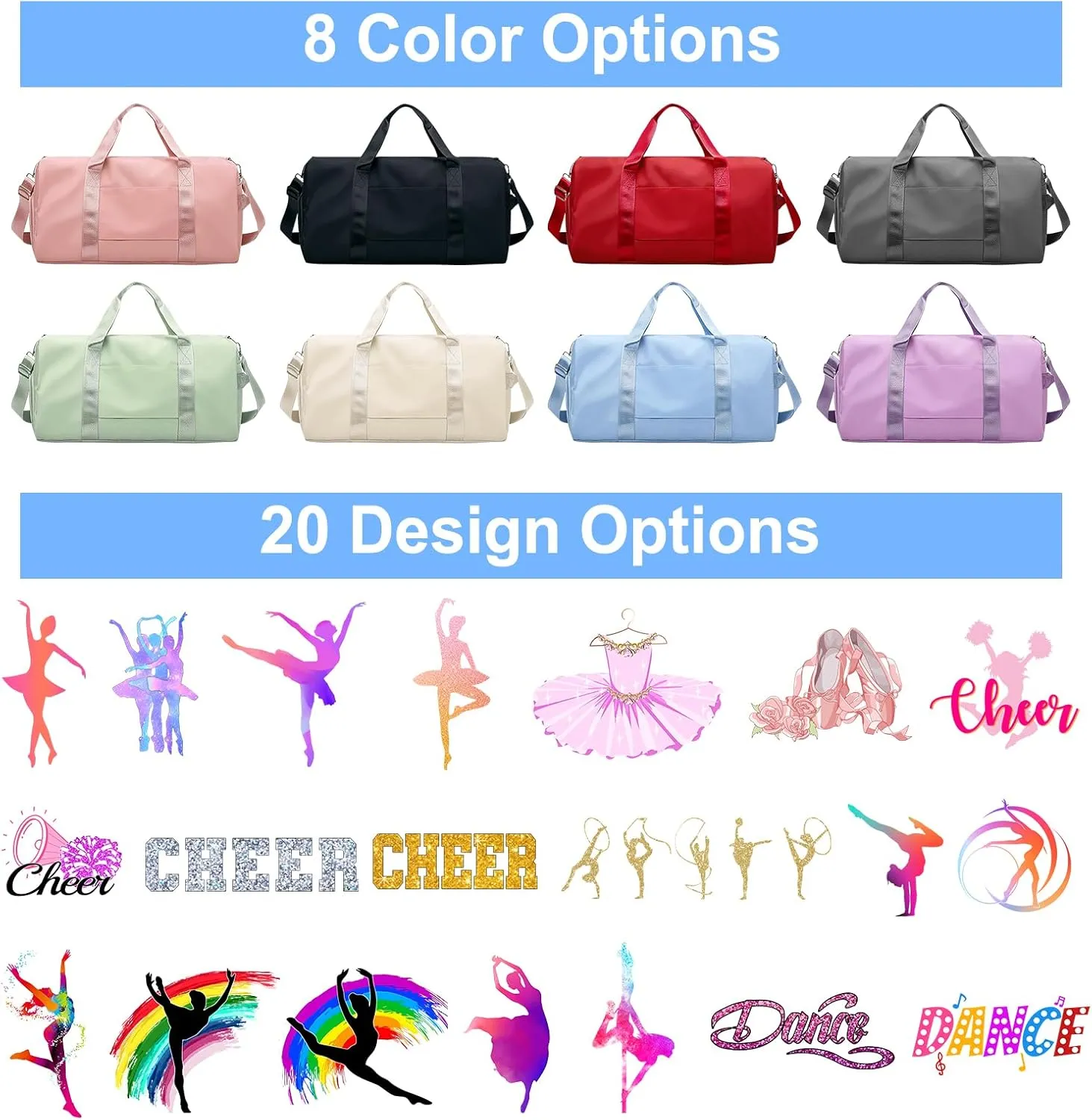 Personalized Duffle Travel Bag with Photo Name Text,Custom Ballet Dance Sport Gym Bag for Women Girls,Customized Dry Wet Separated Weekender Overnight Bags for Cheerleading Gift -Red