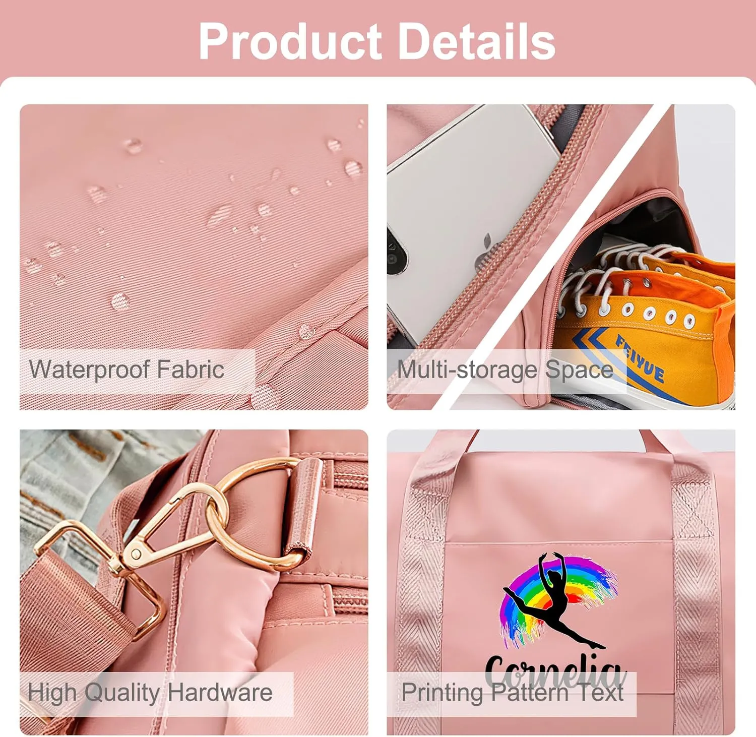 Personalized Duffle Travel Bag with Photo Name Text,Custom Ballet Dance Sport Gym Bag for Women Girls,Customized Dry Wet Separated Weekender Overnight Bags for Cheerleading Gift -Red