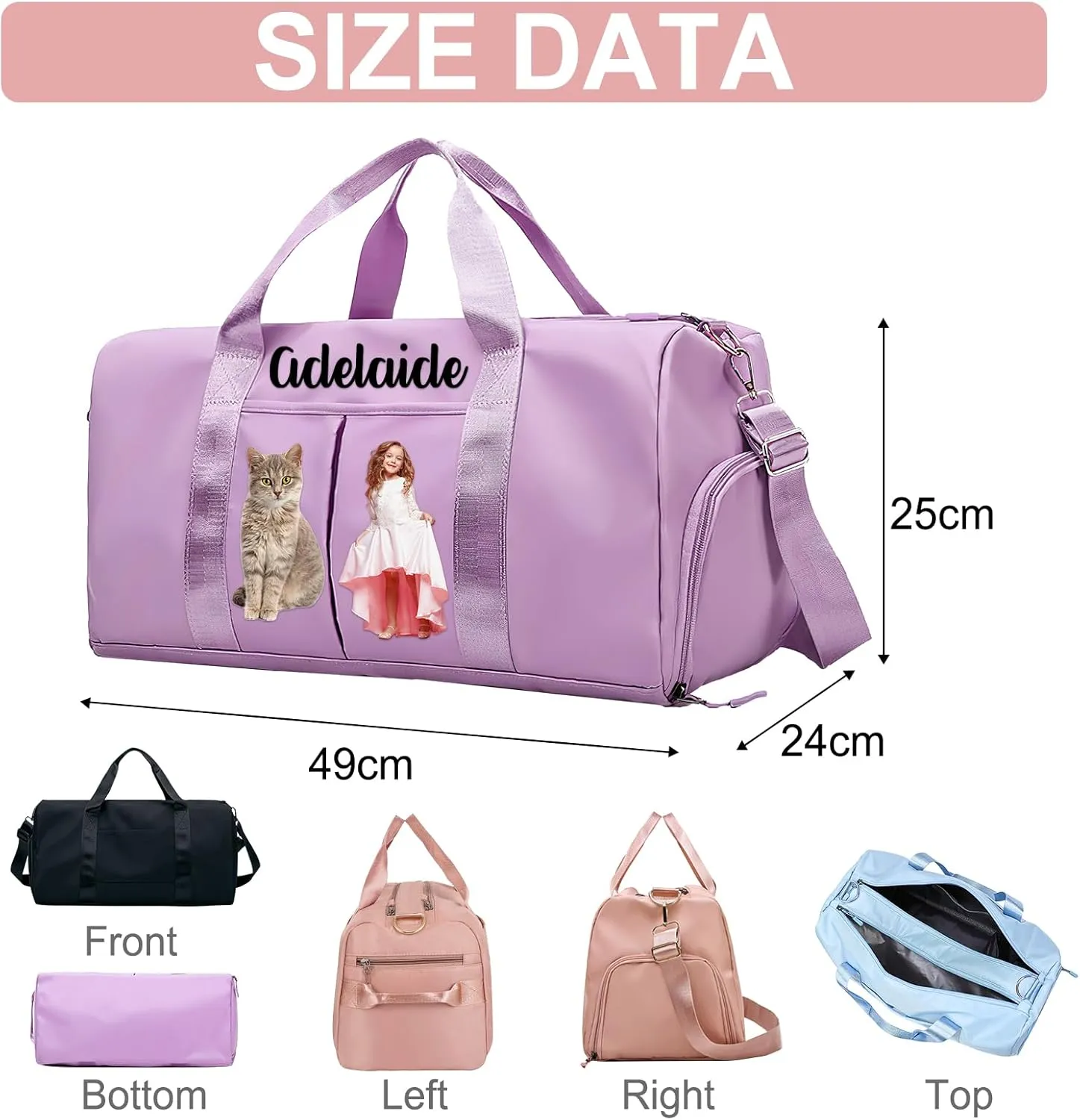 Personalized Duffle Travel Bag with Photo Name Text,Custom Ballet Dance Sport Gym Bag for Women Girls,Customized Dry Wet Separated Weekender Overnight Bags for Cheerleading Gift -Red