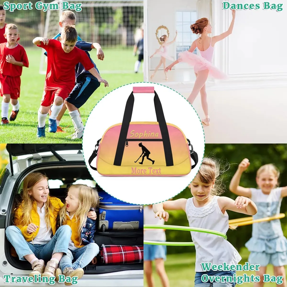 Personalized Golf Bag with Name Custom Sport Duffle Bag Overnight Bag Sleepover bag travel bag Weekender Bags Workout Bag for Gym Gymnastics Gift pink yellow Golf