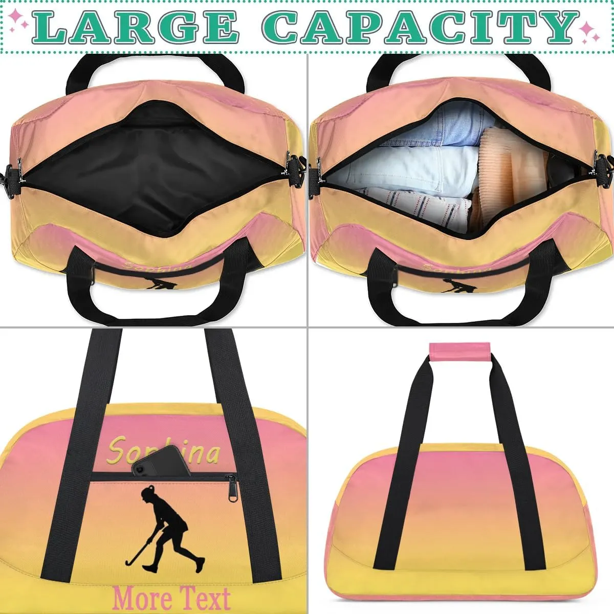 Personalized Golf Bag with Name Custom Sport Duffle Bag Overnight Bag Sleepover bag travel bag Weekender Bags Workout Bag for Gym Gymnastics Gift pink yellow Golf