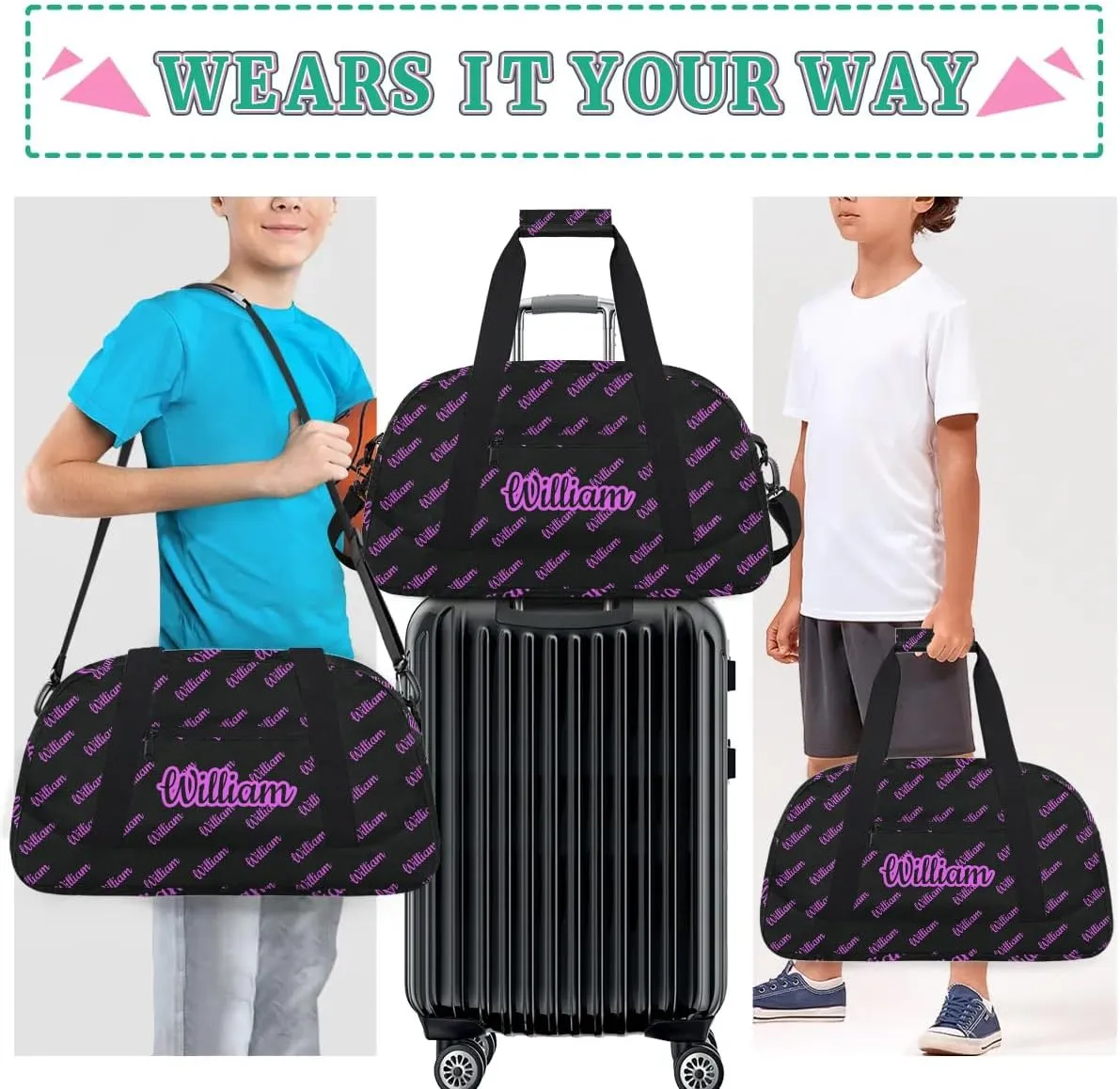 Personalized Gym Duffel Bag with Name Custom Sport Bag Gymnastics Bags Customized Dance Duffel Bag Weekender Sleepover Bag, Black