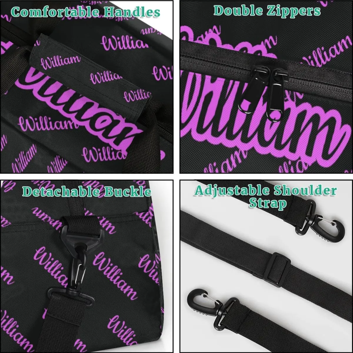 Personalized Gym Duffel Bag with Name Custom Sport Bag Gymnastics Bags Customized Dance Duffel Bag Weekender Sleepover Bag, Black