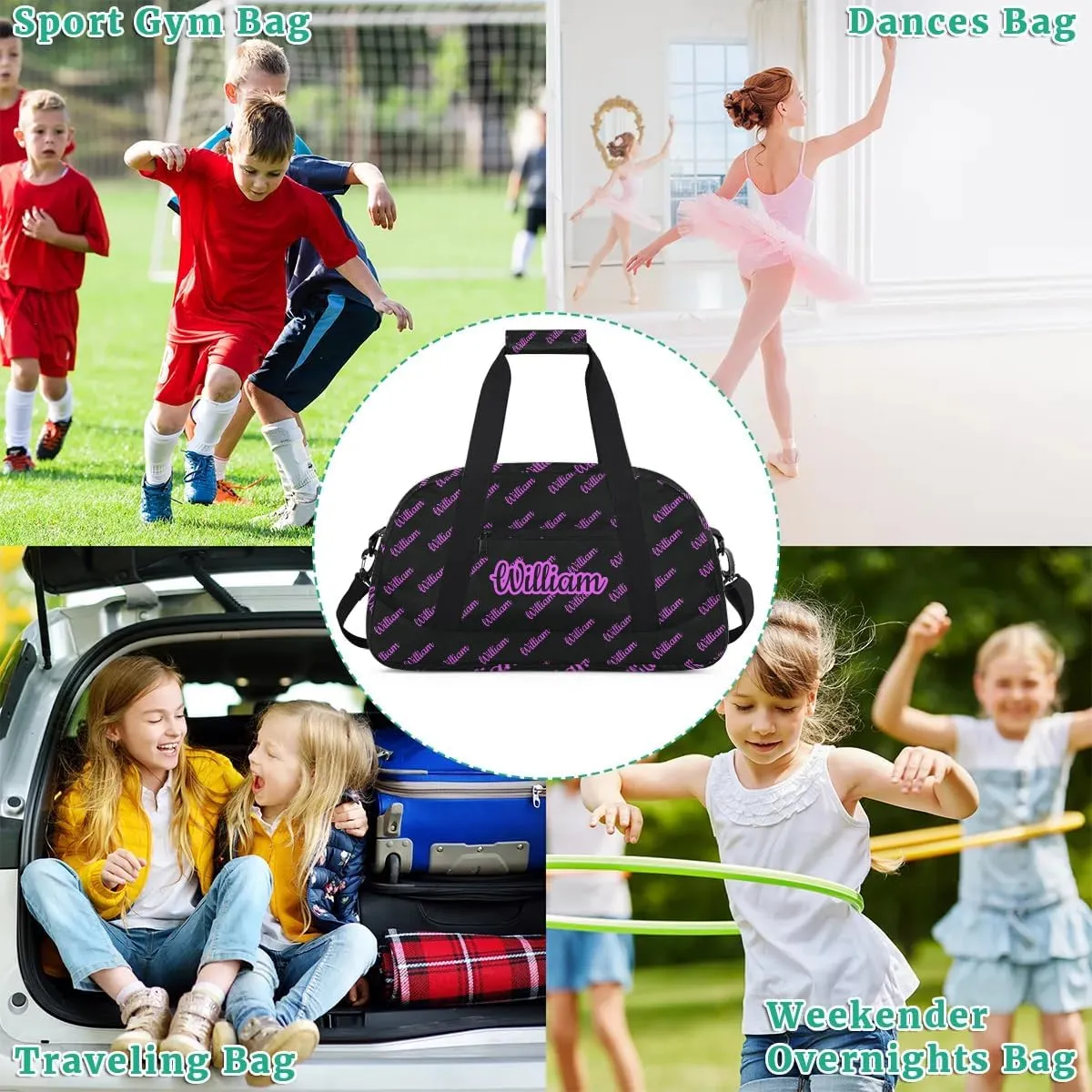 Personalized Gym Duffel Bag with Name Custom Sport Bag Gymnastics Bags Customized Dance Duffel Bag Weekender Sleepover Bag, Black