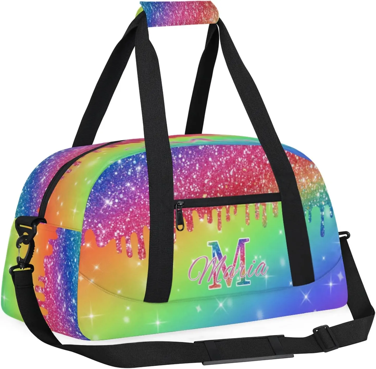 Personalized Kids Sports Duffel Bag with Name Custom Gym Dance Bag for Boys Girls Waterproof Weekender Overnight Bag for Travel Cheerleading Gymnastics Blue Pink