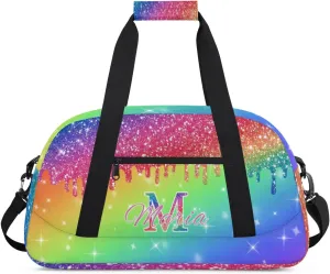 Personalized Kids Sports Duffel Bag with Name Custom Gym Dance Bag for Boys Girls Waterproof Weekender Overnight Bag for Travel Cheerleading Gymnastics Blue Pink