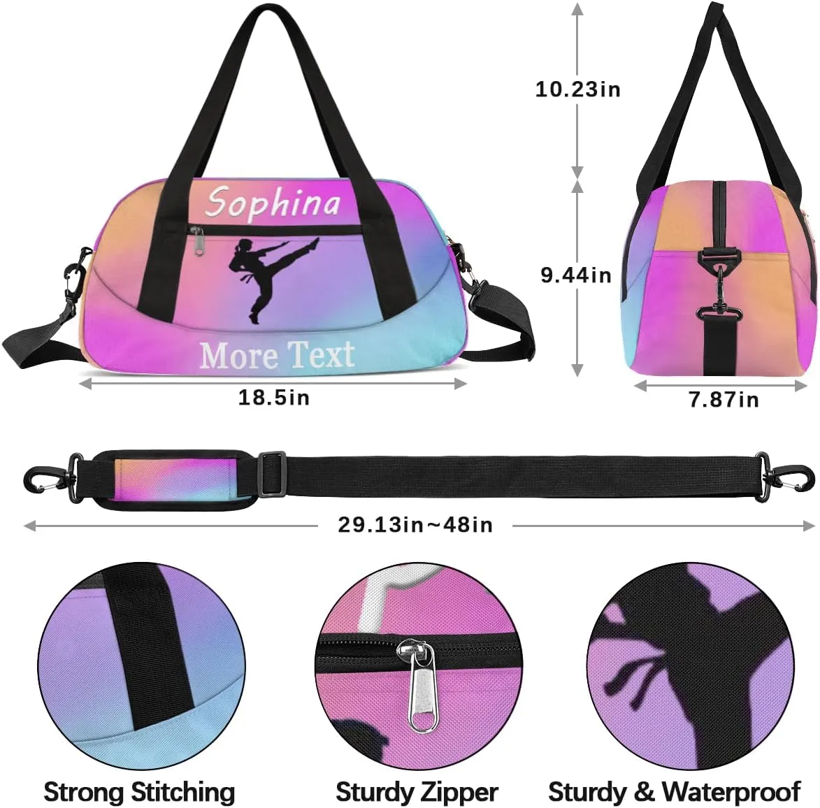 Personalized Martial Arts Bag with Name Custom Sport Duffle Bag for Kids Girls and Boys Overnight Sleepover Bag Travel Bag Weekender Bags for Gym Gymnastics Gift Pink Gradient Martial Arts