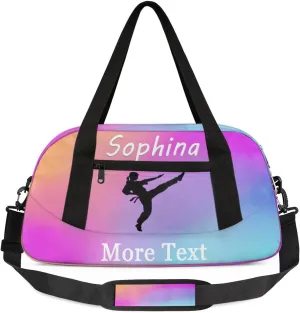 Personalized Martial Arts Bag with Name Custom Sport Duffle Bag for Kids Girls and Boys Overnight Sleepover Bag Travel Bag Weekender Bags for Gym Gymnastics Gift Pink Gradient Martial Arts