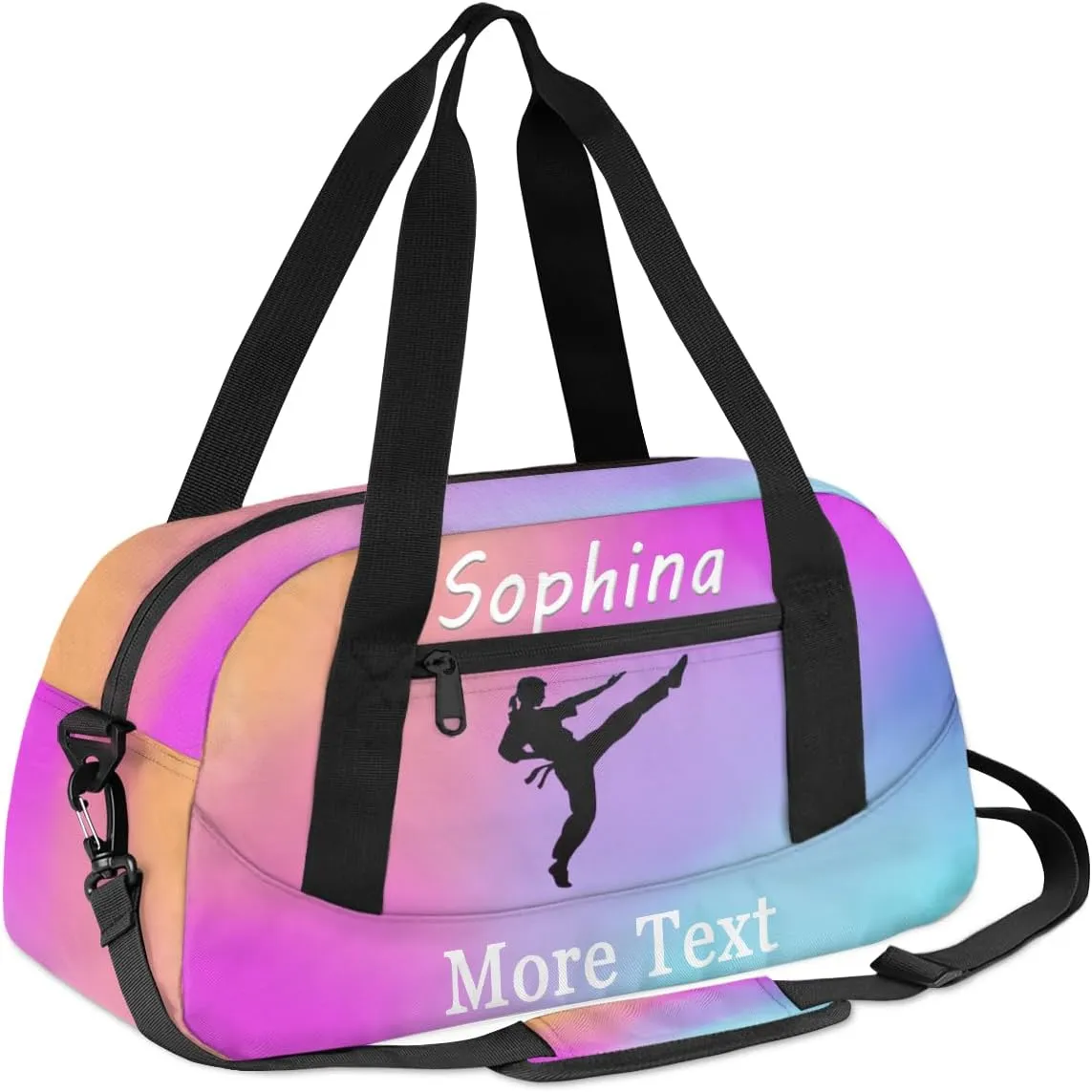 Personalized Martial Arts Bag with Name Custom Sport Duffle Bag for Kids Girls and Boys Overnight Sleepover Bag Travel Bag Weekender Bags for Gym Gymnastics Gift Pink Gradient Martial Arts