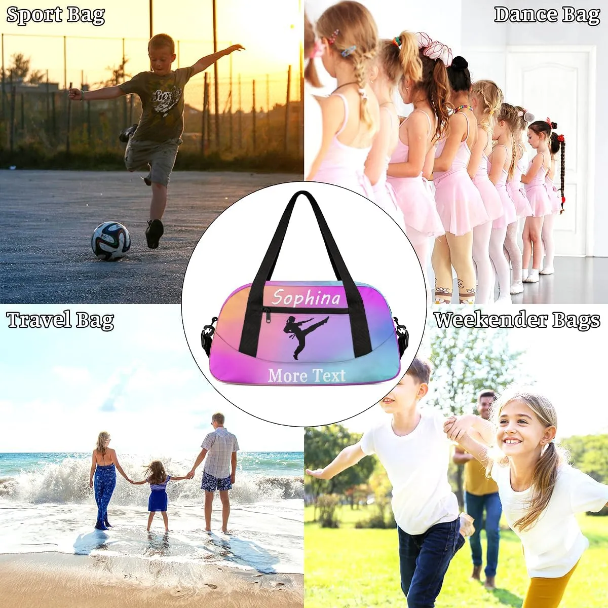 Personalized Martial Arts Bag with Name Custom Sport Duffle Bag for Kids Girls and Boys Overnight Sleepover Bag Travel Bag Weekender Bags for Gym Gymnastics Gift Pink Gradient Martial Arts